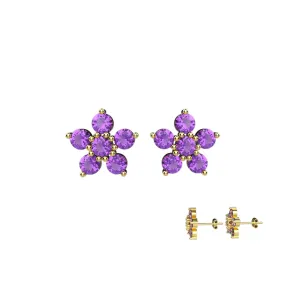 Flower Ear Stud In Amethyst Gemstone