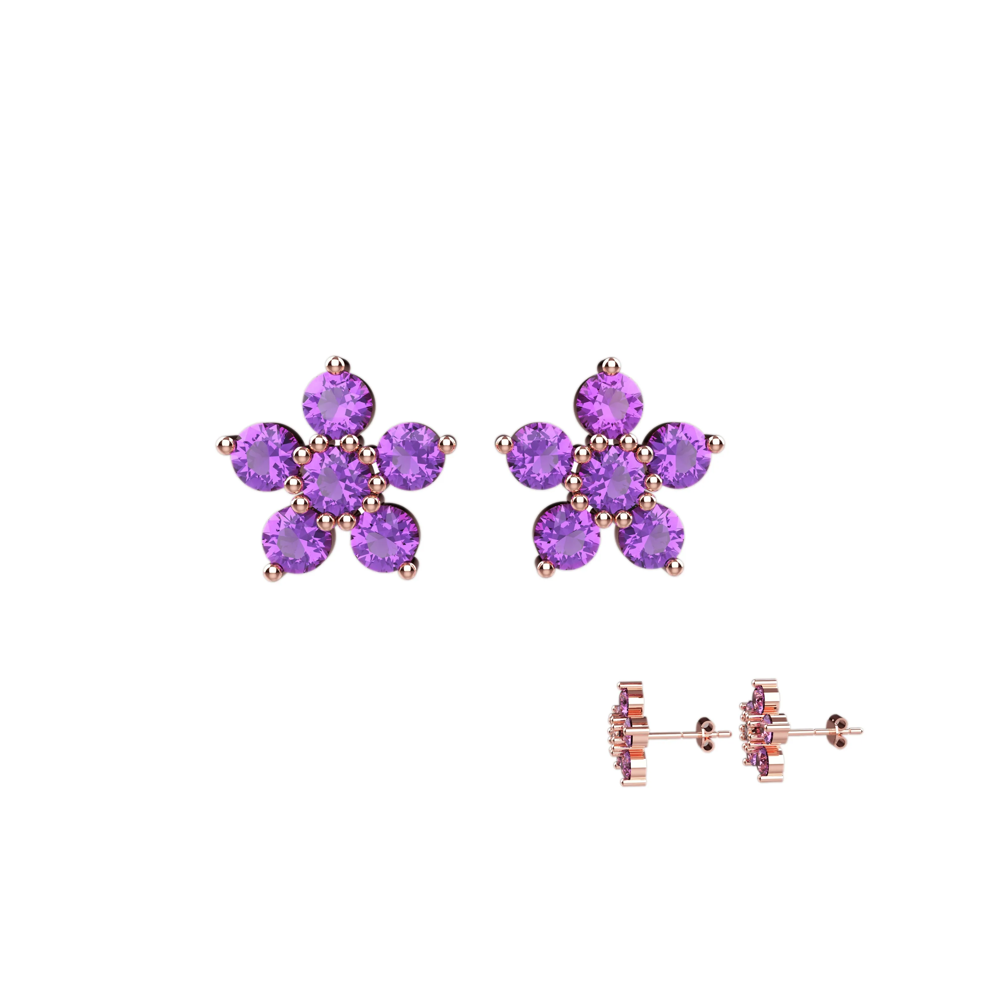 Flower Ear Stud In Amethyst Gemstone