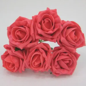 Foam roses a bunch of 6 coral flowers - 6cm head size