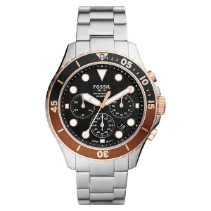 Fossil Men's Black Dial Silver Band Stainless Steel Quartz Watch - FS5768