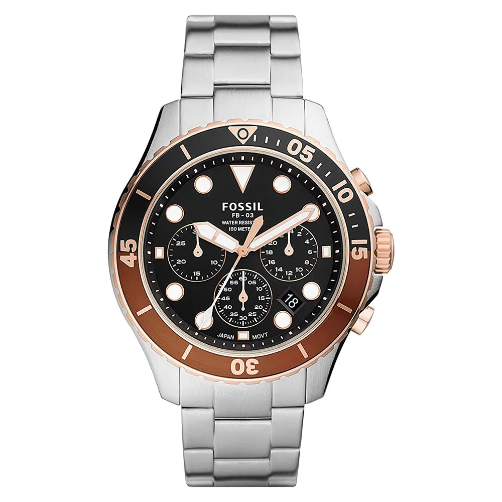 Fossil Men's Black Dial Silver Band Stainless Steel Quartz Watch - FS5768