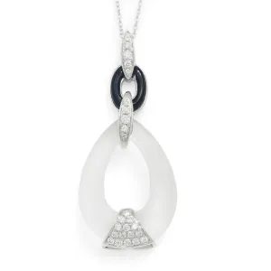 Frosted Crystal Pendant with Diamonds in White Gold and Onyx