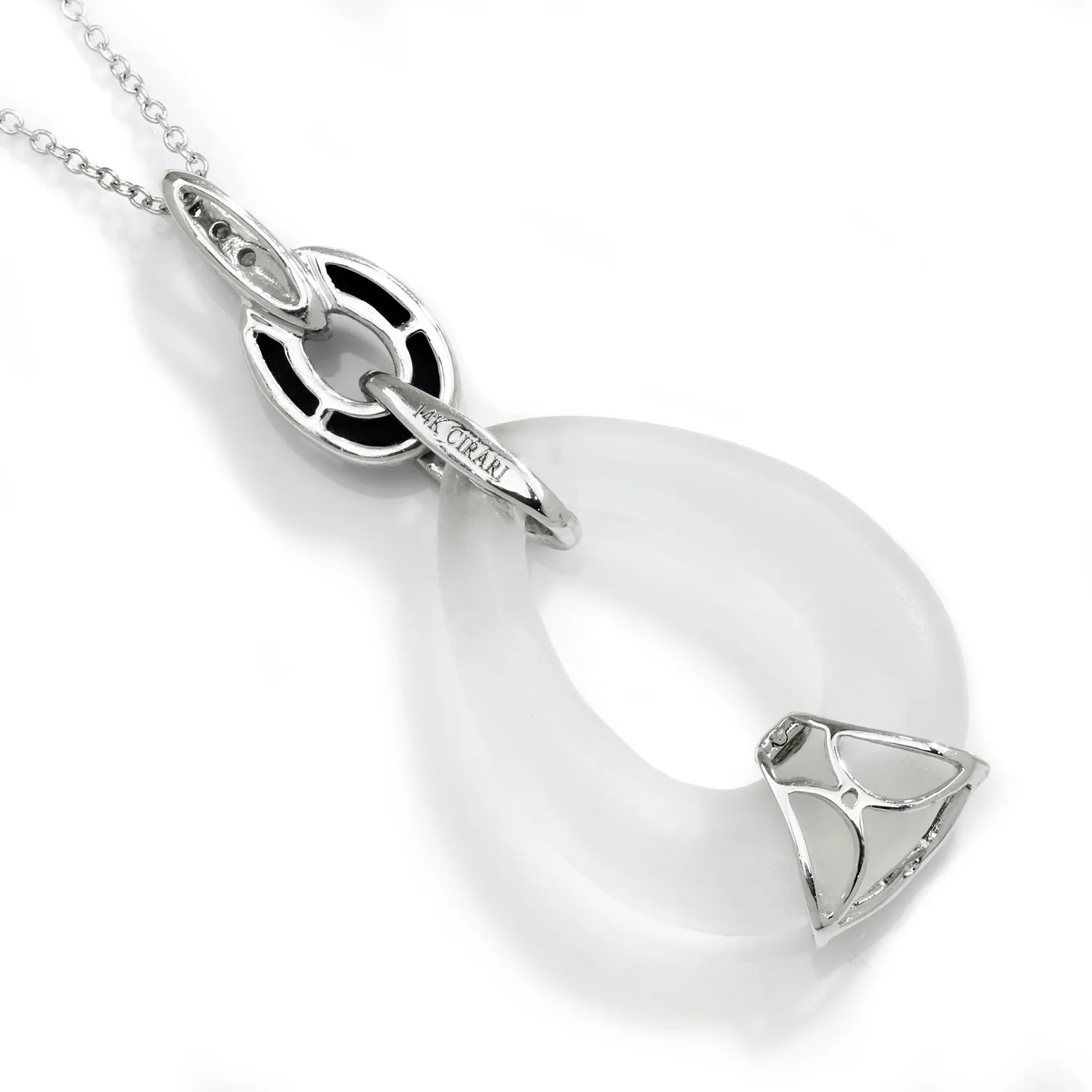 Frosted Crystal Pendant with Diamonds in White Gold and Onyx