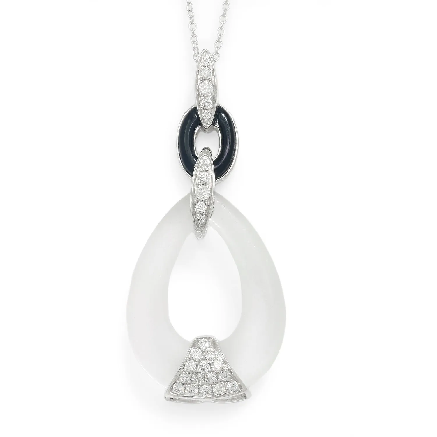 Frosted Crystal Pendant with Diamonds in White Gold and Onyx