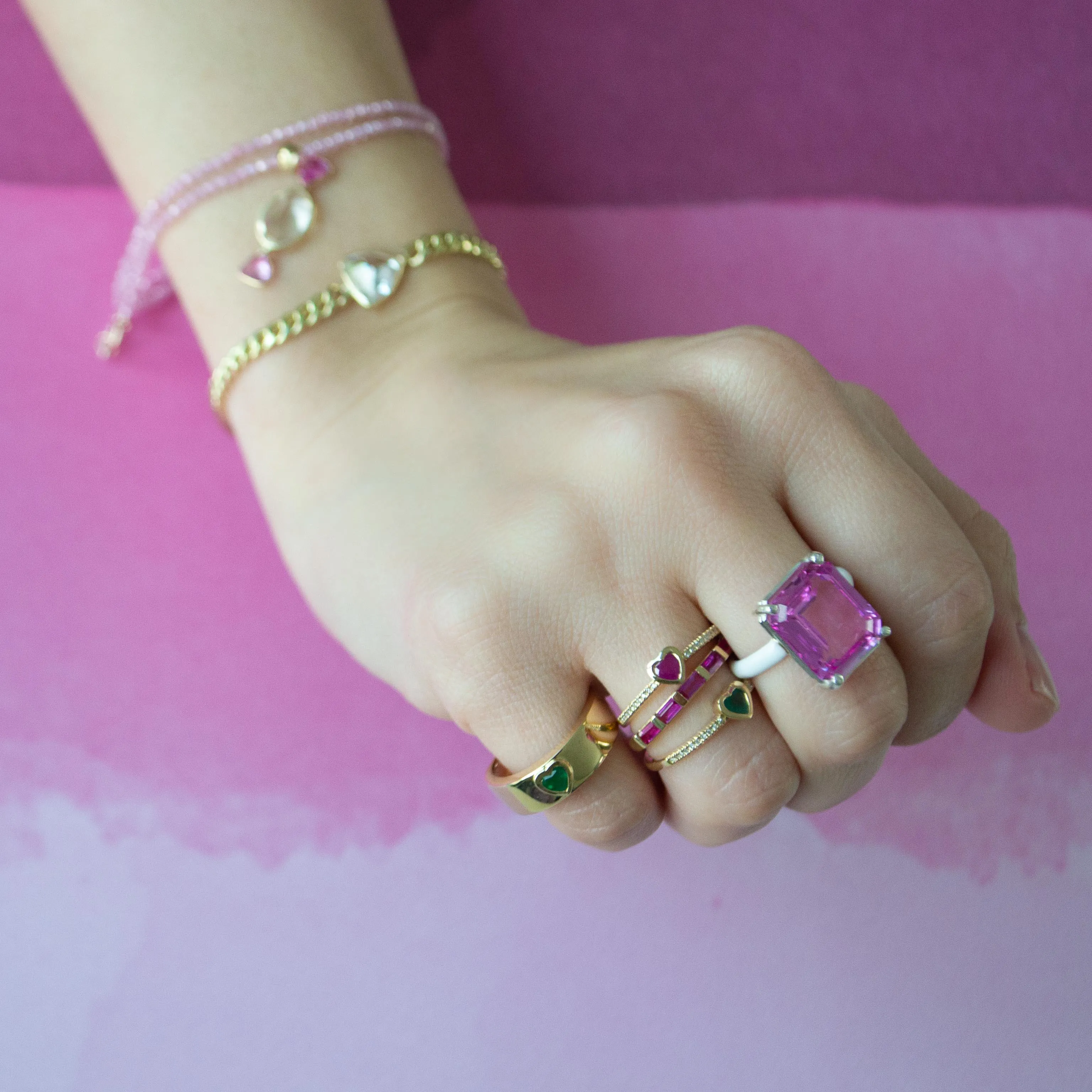Gemstone Heart Gold Band (More Colors available)