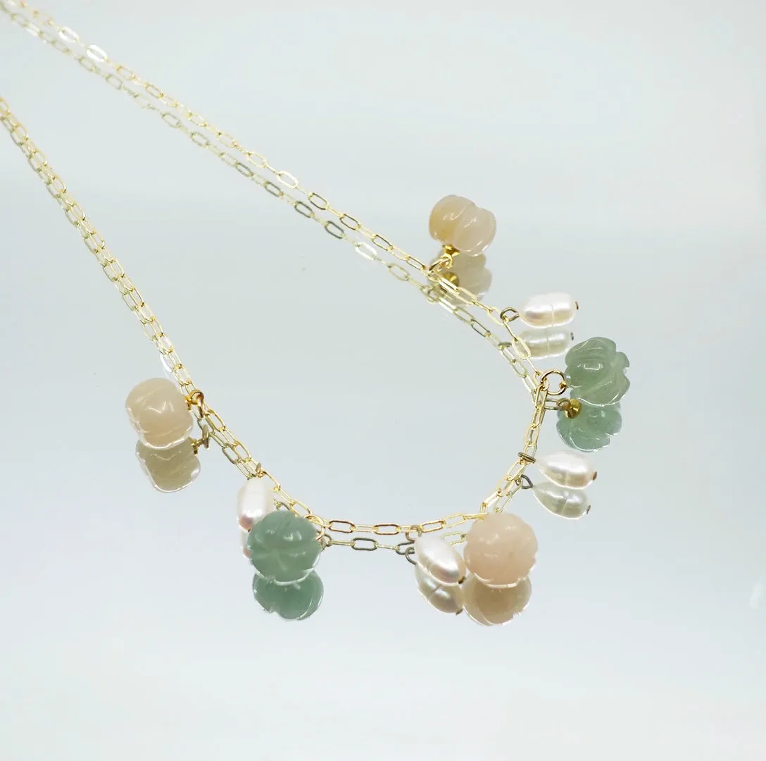 Gemstone Pumpkin Necklace - Creamy Green