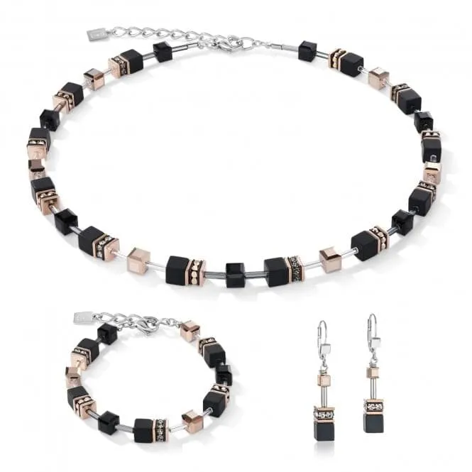 GeoCUBE® Onyx Black-Rose Gold Necklace 4018/10-1300