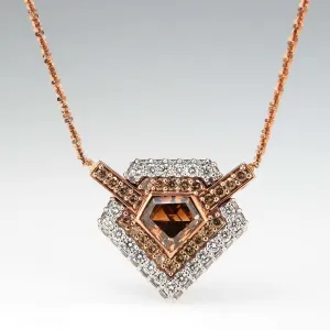 GIA 2.59ct Natural Brown Shield Diamond Double Halo Necklace in 14K Rose Gold