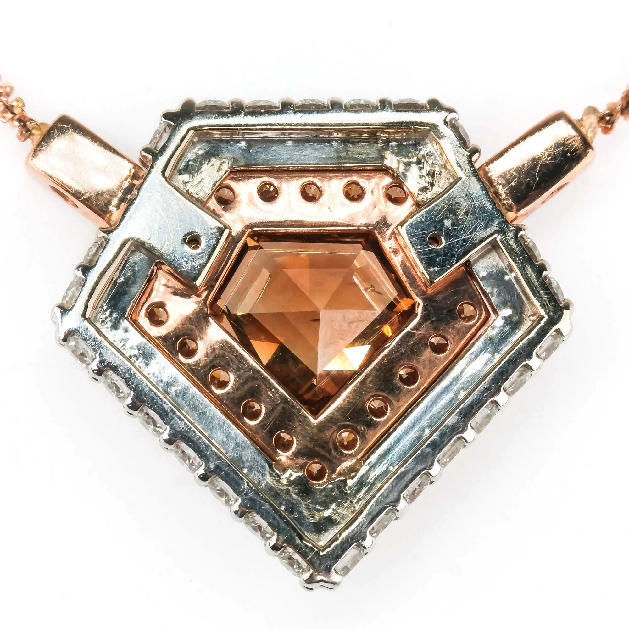 GIA 2.59ct Natural Brown Shield Diamond Double Halo Necklace in 14K Rose Gold