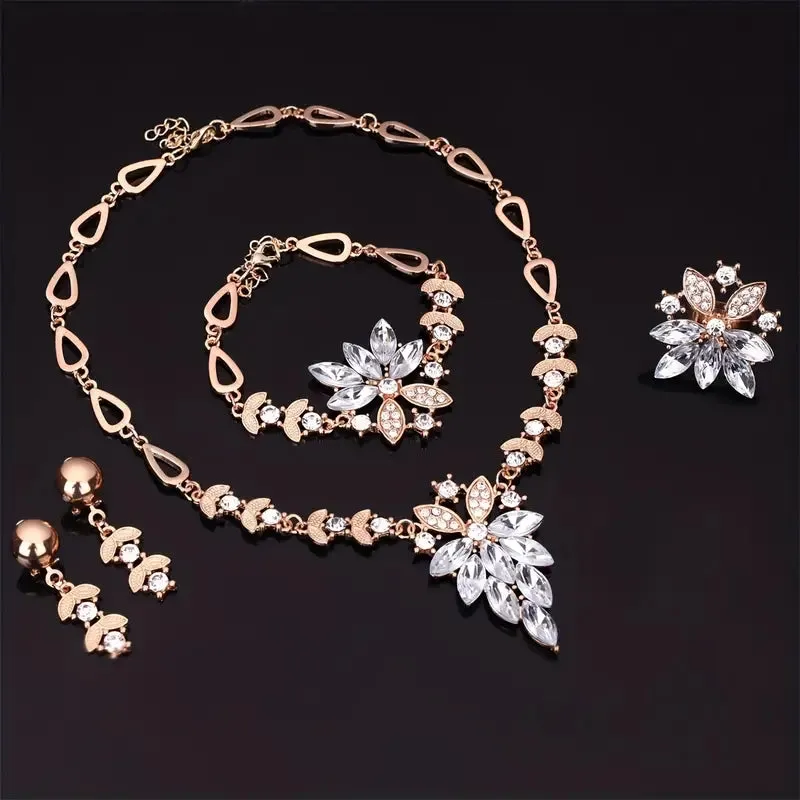 Glamorous 5pc Jewelry Set – Elegant Floral Zirconia Ensemble – Perfect for Special Events