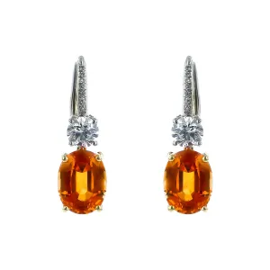 Gold and Platinum Mandarin Garnet and Diamond Earrings
