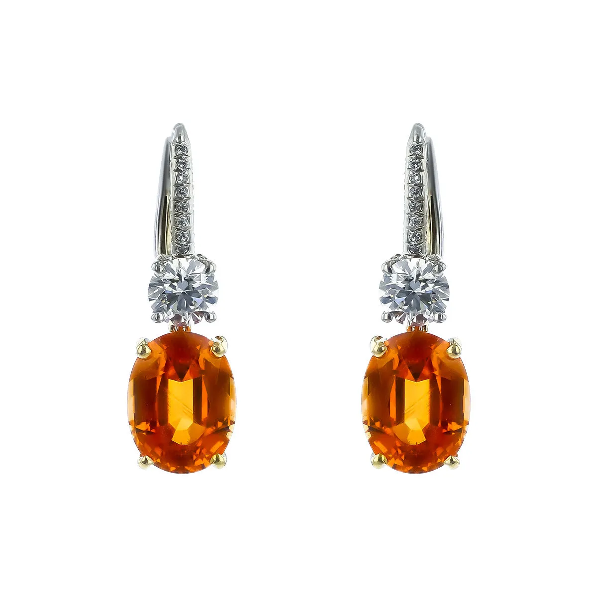 Gold and Platinum Mandarin Garnet and Diamond Earrings