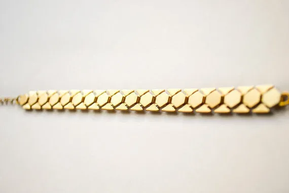Gold bracelet, wide flat gold plated chain adjustable bracelet, statement jewelry, Christmas gift for her