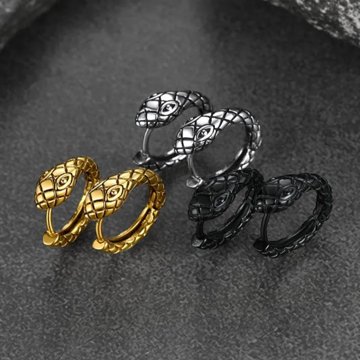 Gothic Snake Huggie Hoop Earrings for Men Women