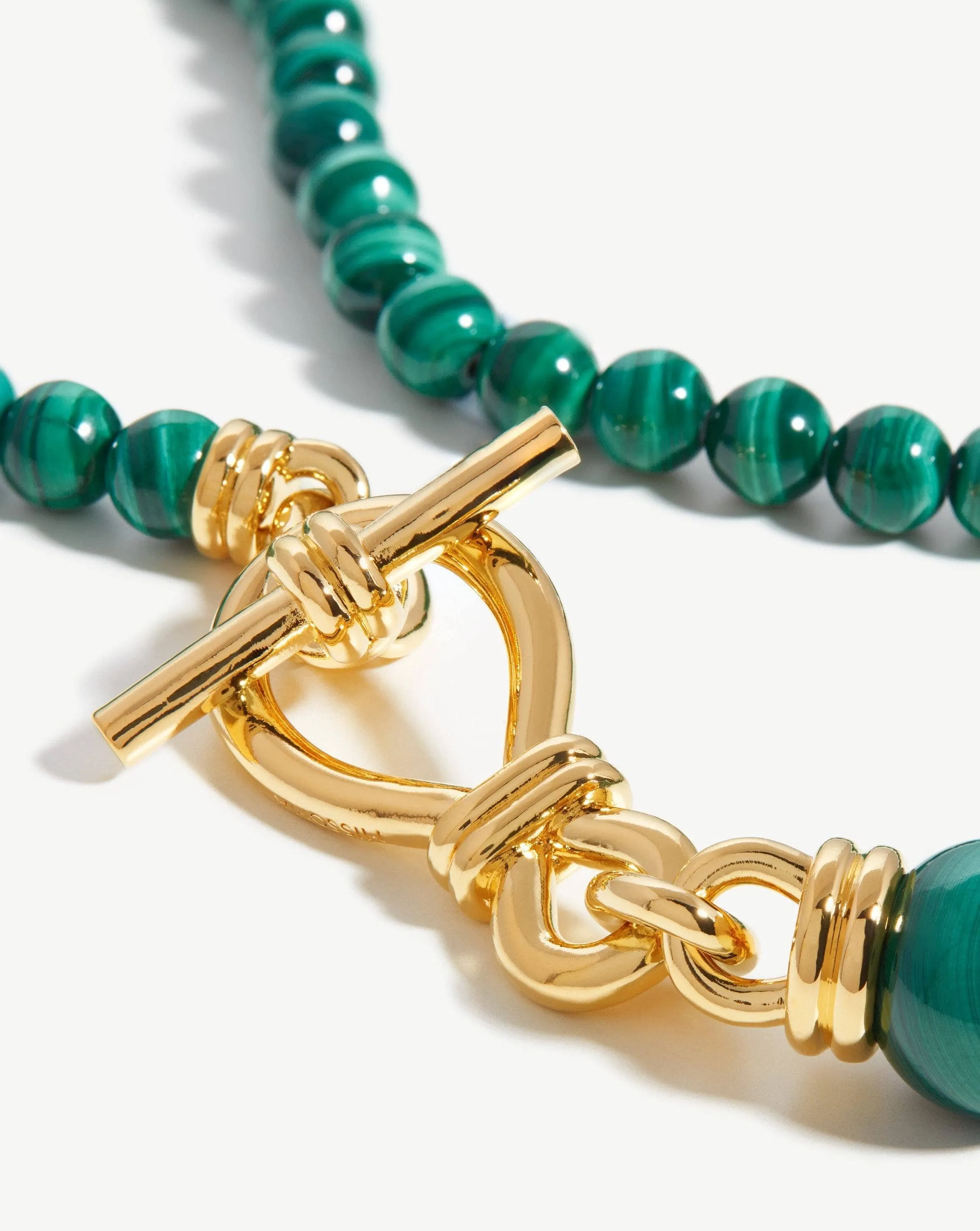 Graduated Sphere T-Bar Necklace | 18ct Gold Plated/Malachite
