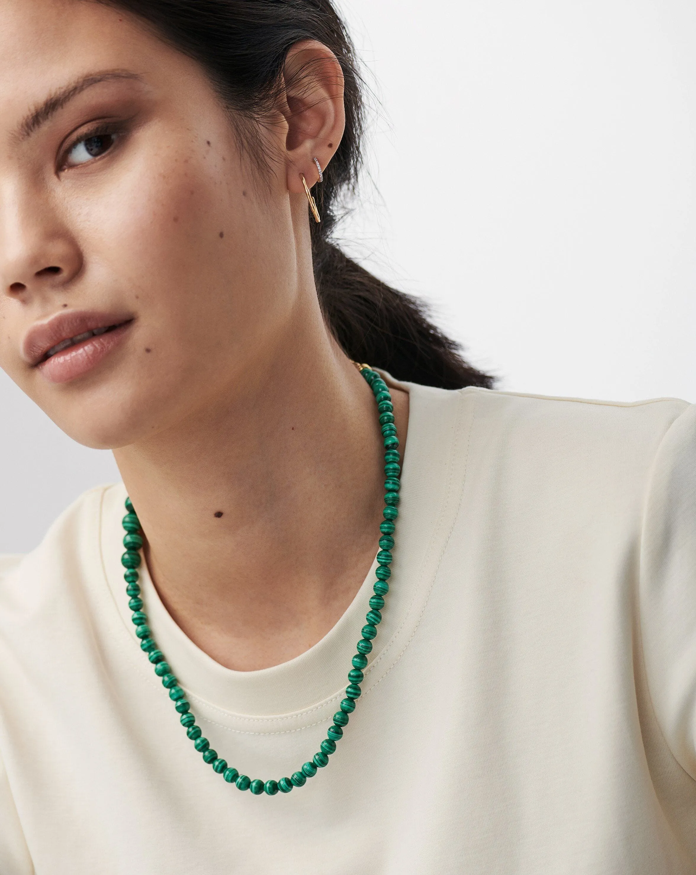 Graduated Sphere T-Bar Necklace | 18ct Gold Plated/Malachite