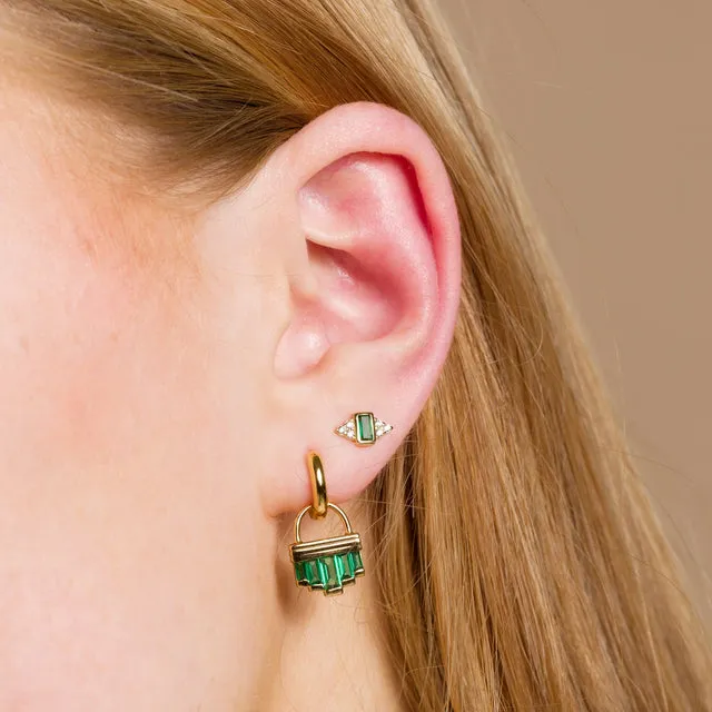 Green Cleopatra Charm Hoop Earrings - Gold - SPG-162-94-PAIR