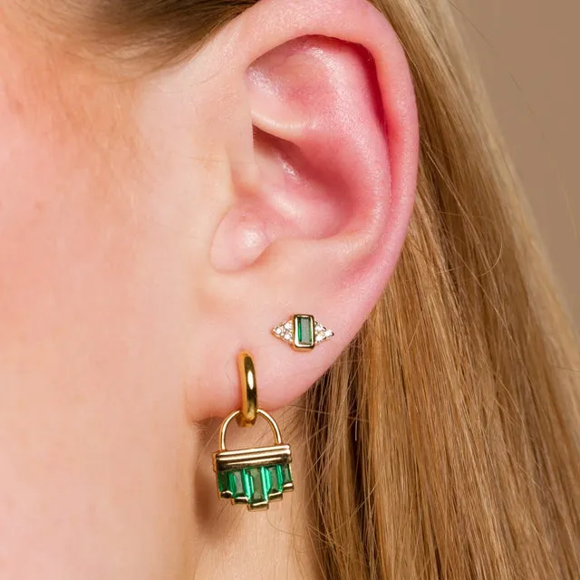 Green Cleopatra Charm Hoop Earrings - Silver - SPS-162-94-PAIR