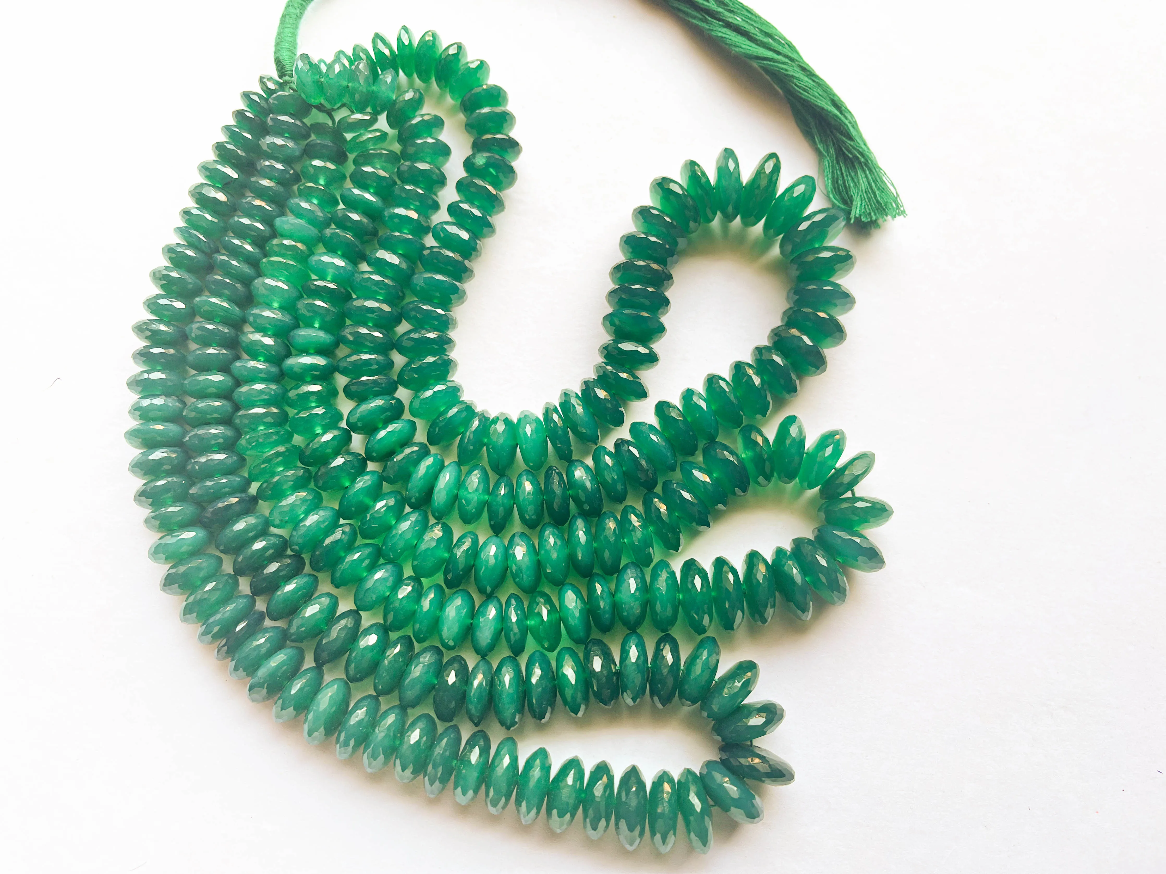 Green Onyx Micro Faceted German Cut Rondelle Beads