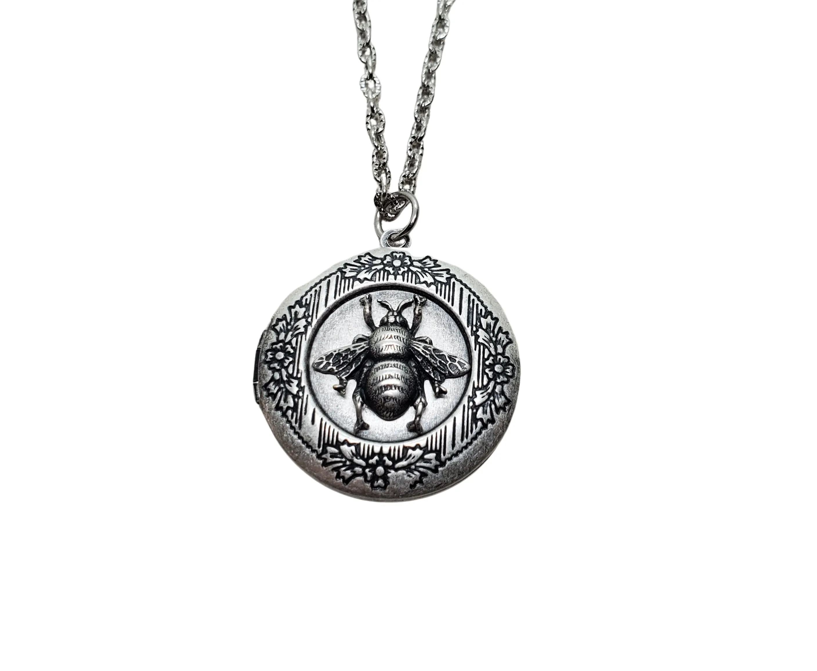 Handmade Oxidized Silver Bee Locket Necklace