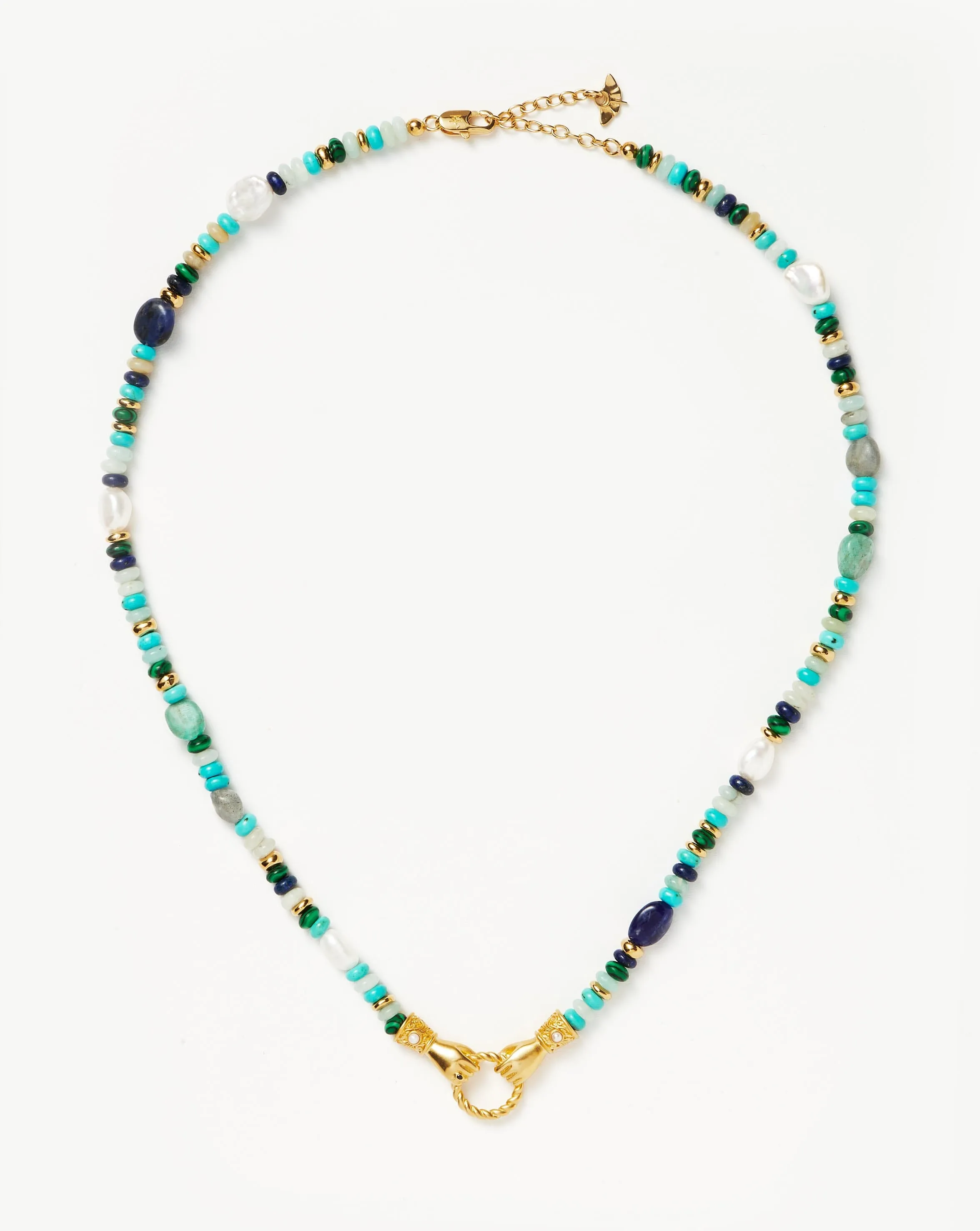 Harris Reed In Good Hands Beaded Gemstone Necklace | 18ct Gold Plated/Turquoise, Lapis & Pearl