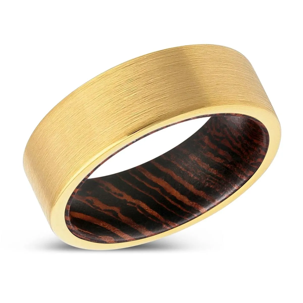 HAXVILLE | Wenge Wood, Gold Tungsten Ring, Brushed, Flat
