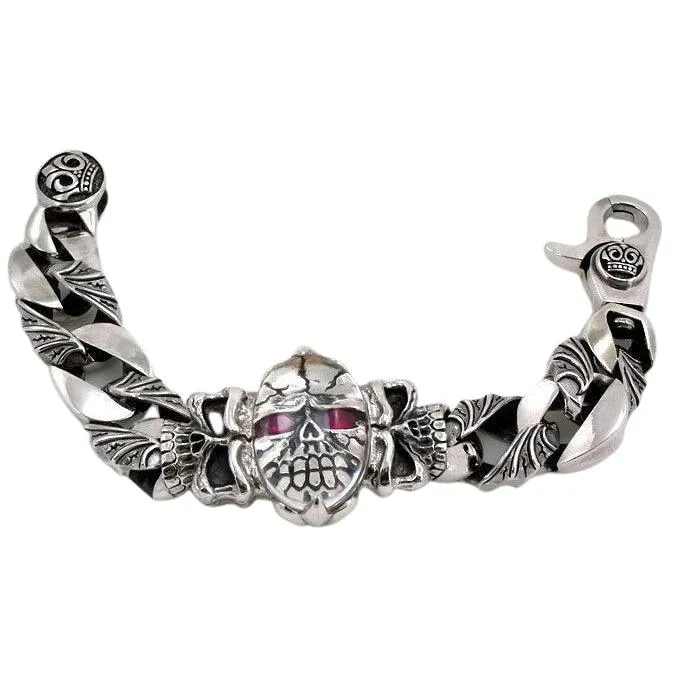 Heavy Sterling Silver Skull Bracelet