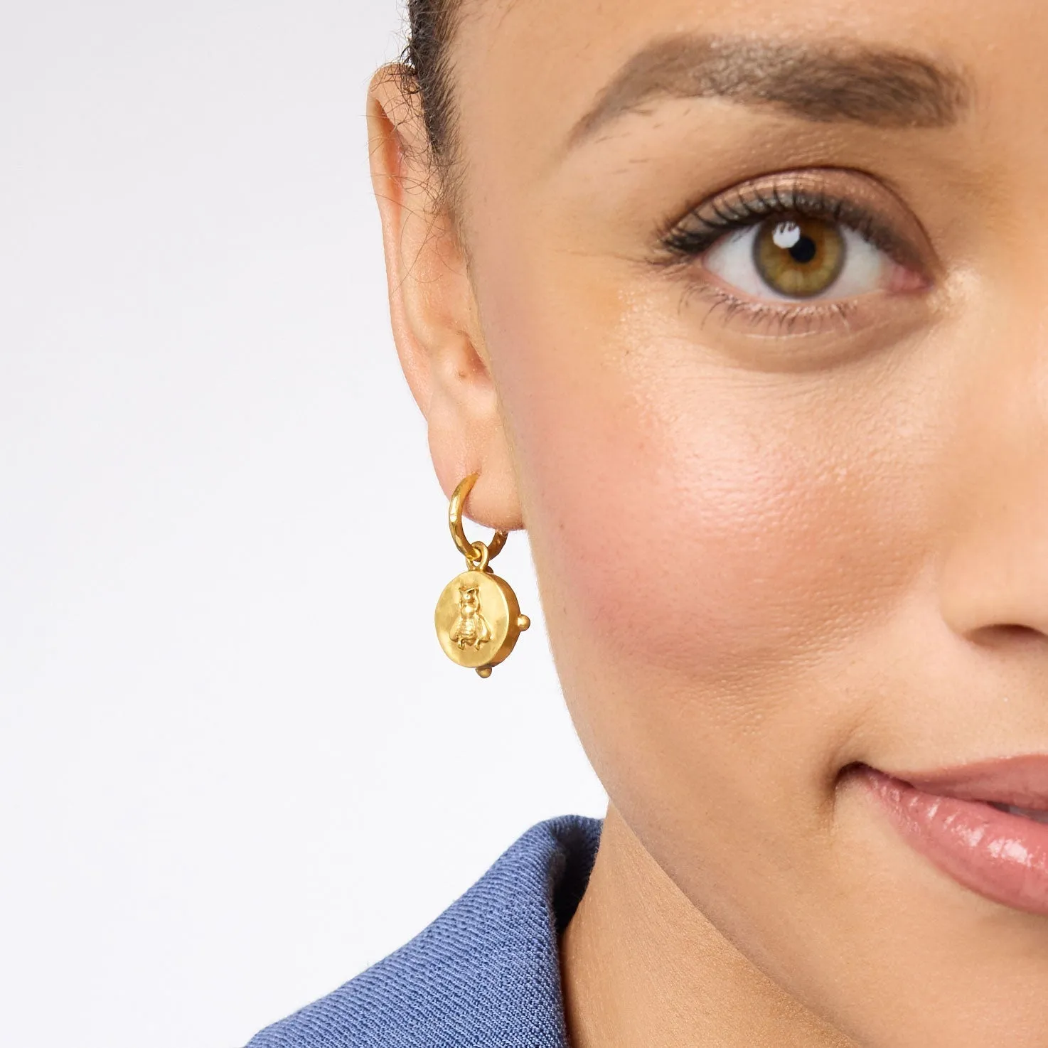 HONEYBEE HOOP AND CHARM EARRING-CHALCEDONY BLUE