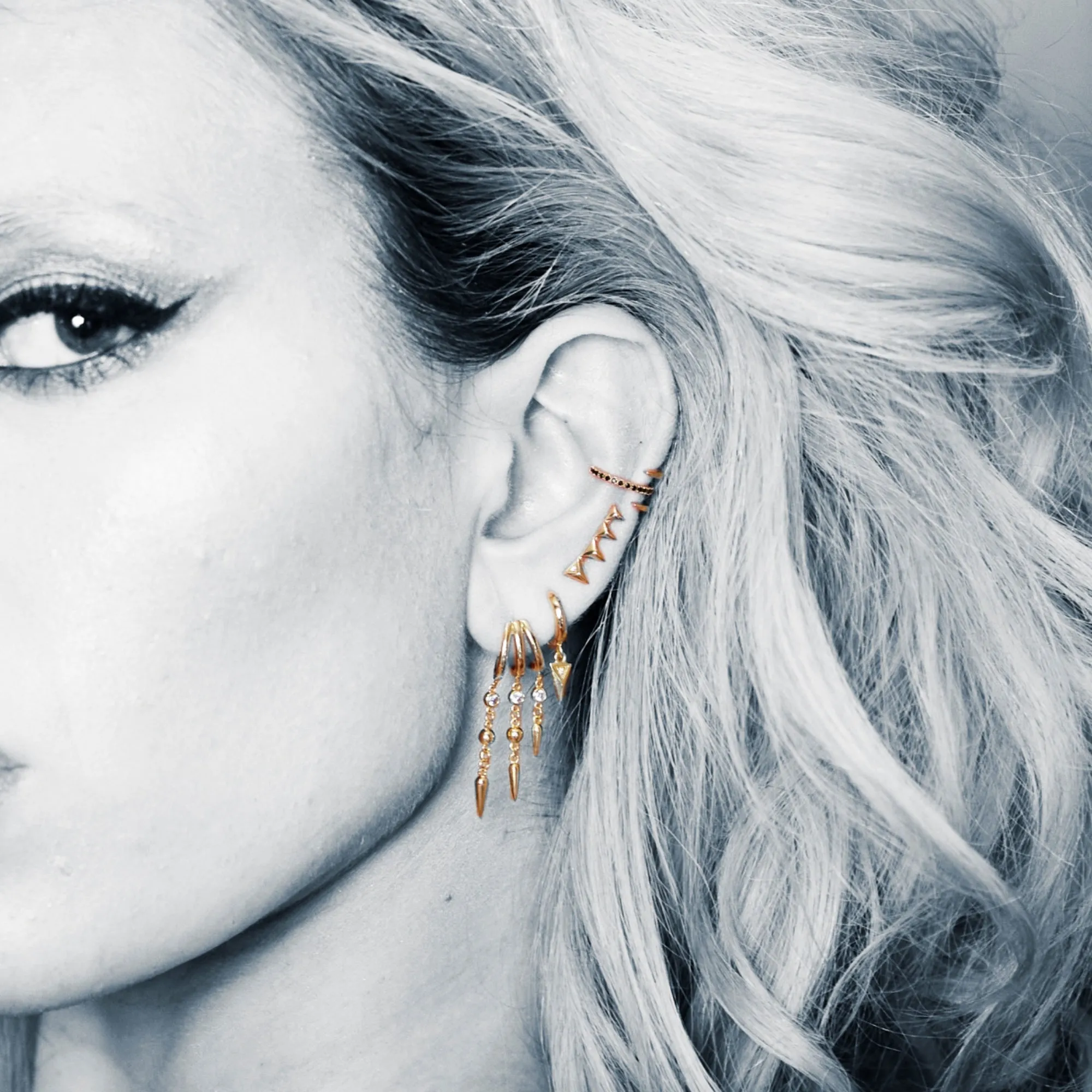 Illusion Claw Drop Hoop Earrings - Gold - SPG-246a