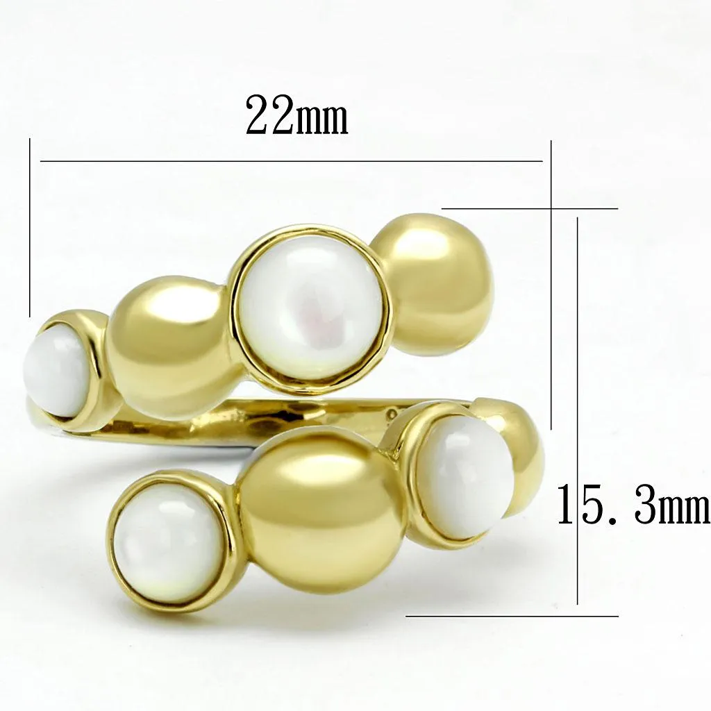 IP Gold(Ion Plating) Stainless Steel Ring with Semi-Precious Coral in Aurora Borealis (Rainbow Effect) for Women Style TK3090