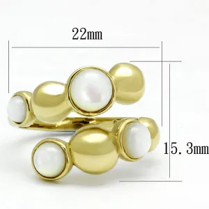 IP Gold(Ion Plating) Stainless Steel Ring with Semi-Precious Coral in Aurora Borealis (Rainbow Effect) for Women Style TK3090