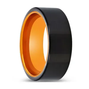 JEROLD | Orange Ring, Black Tungsten Ring, Shiny, Flat