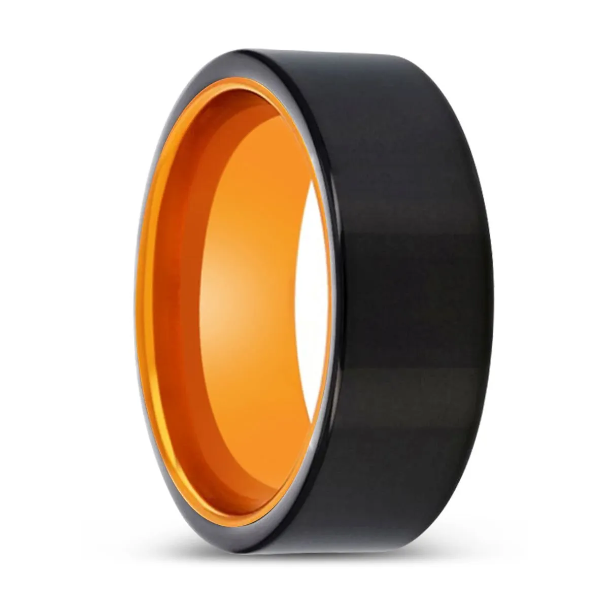 JEROLD | Orange Ring, Black Tungsten Ring, Shiny, Flat