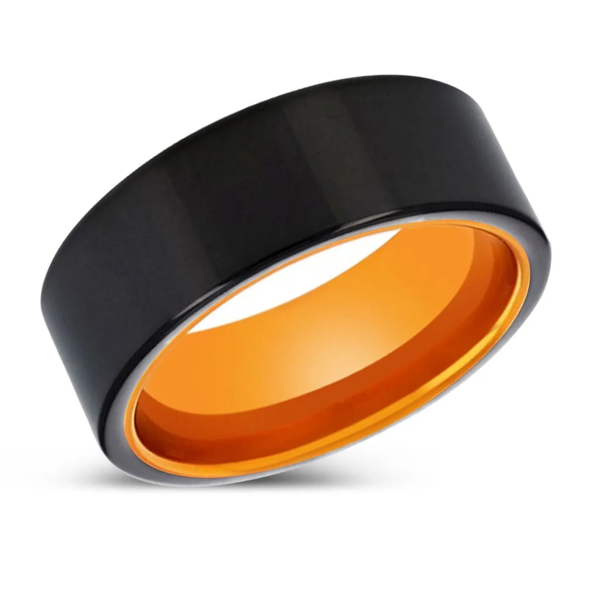 JEROLD | Orange Ring, Black Tungsten Ring, Shiny, Flat