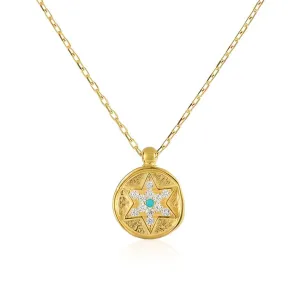 Jewish Star Coin CZ Necklace