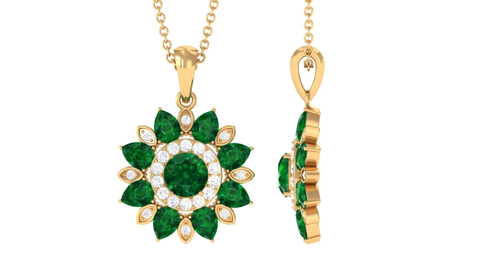 Lab Created Emerald Flower Cocktail Pendant with Diamond
