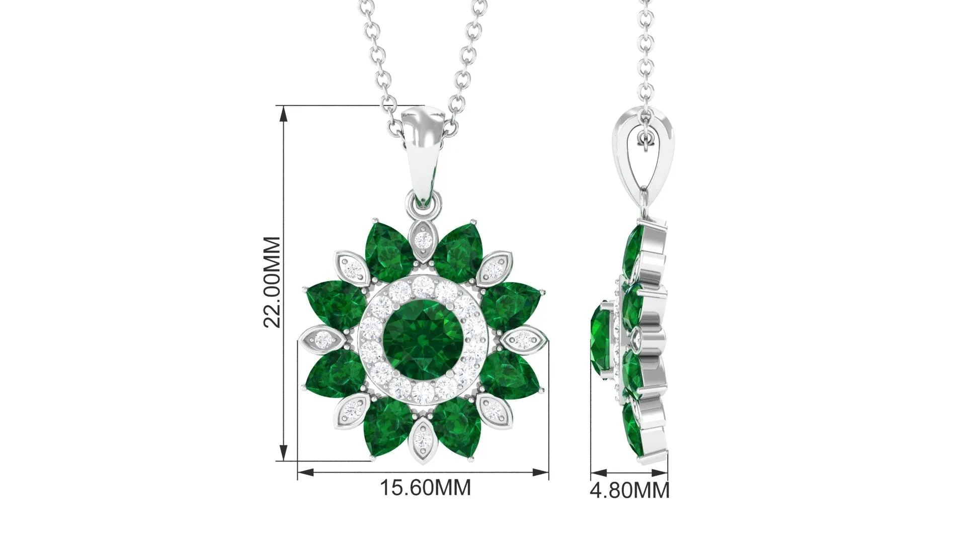 Lab Created Emerald Flower Cocktail Pendant with Diamond