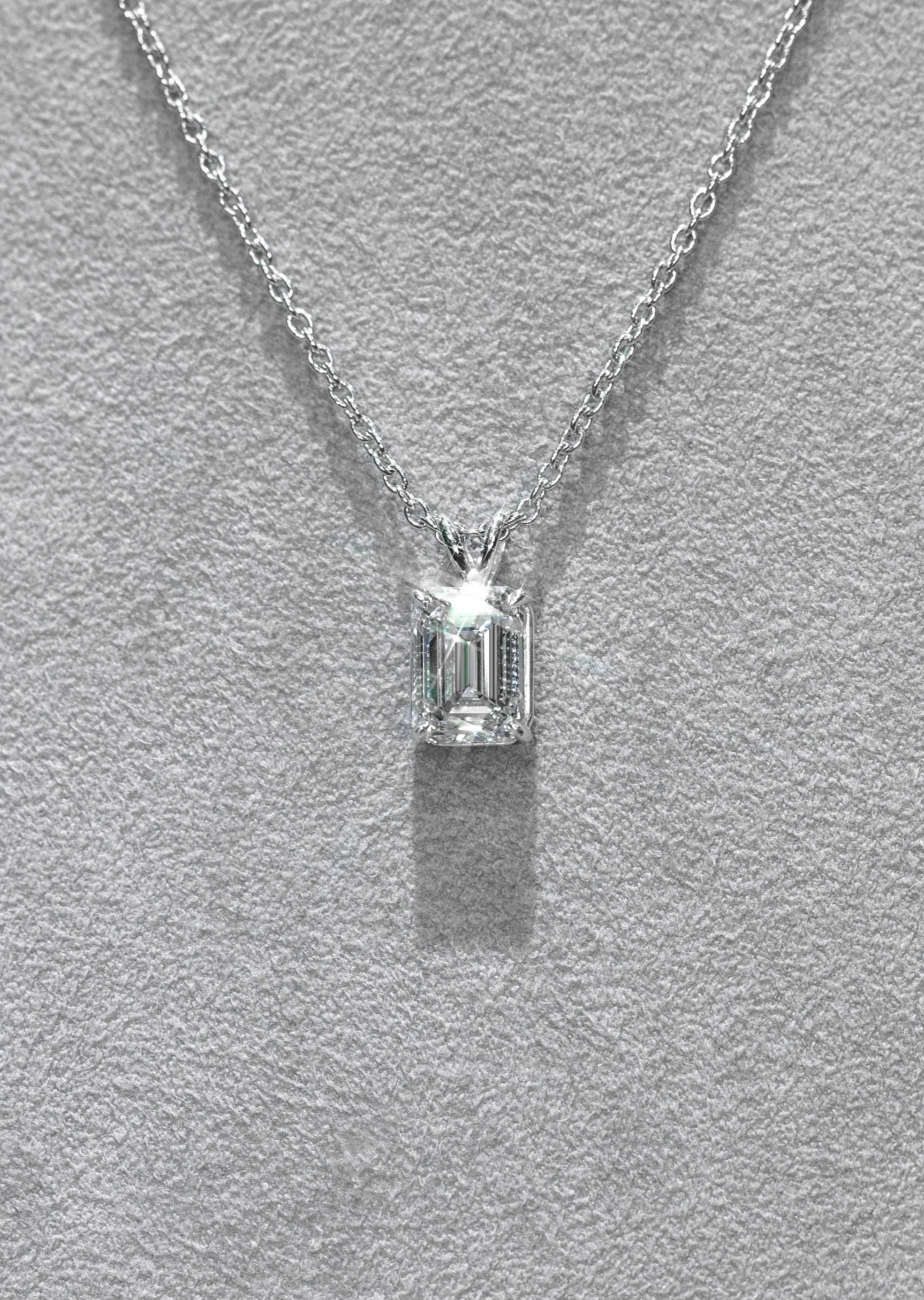 Lab Grown Emerald Diamond Solitaire Pendant /  Necklace