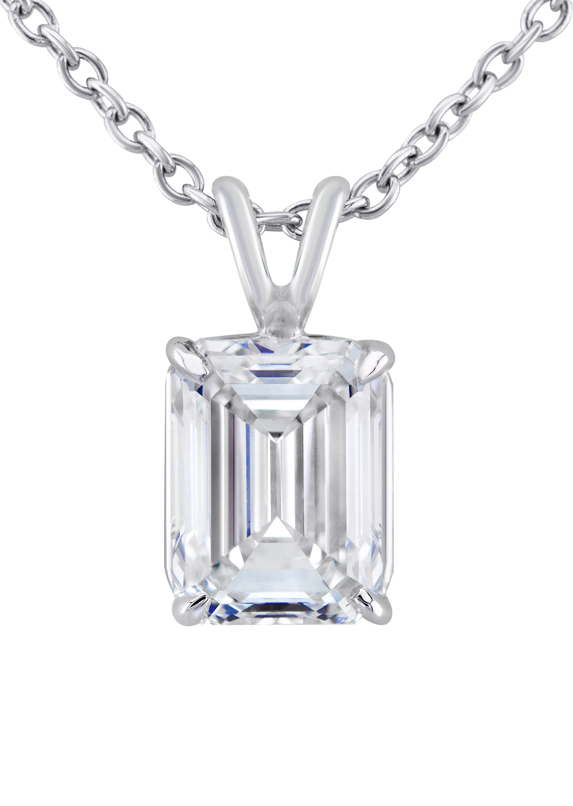 Lab Grown Emerald Diamond Solitaire Pendant /  Necklace