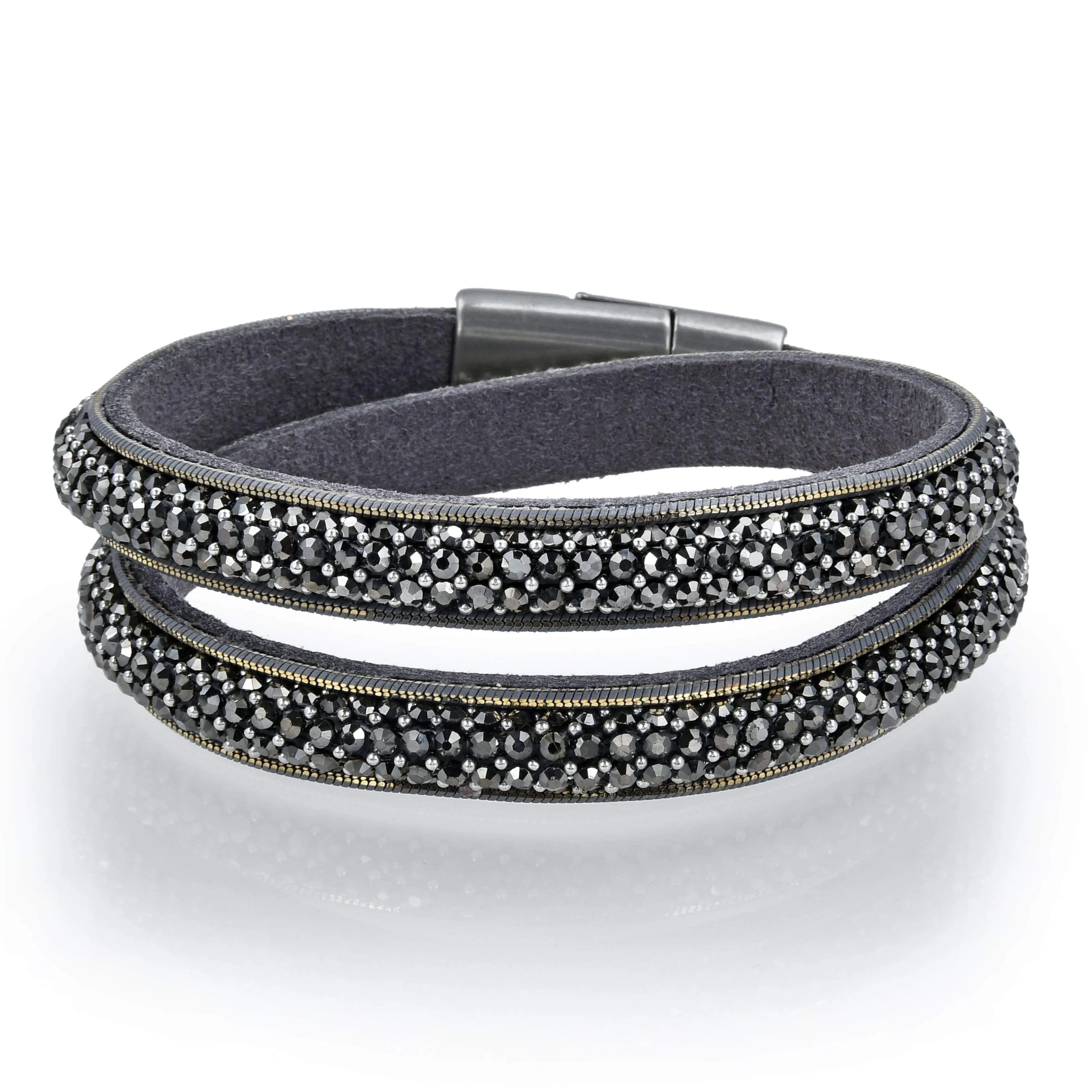 Long Strand Diamond Gray Bracelet with Magnetic Clasp