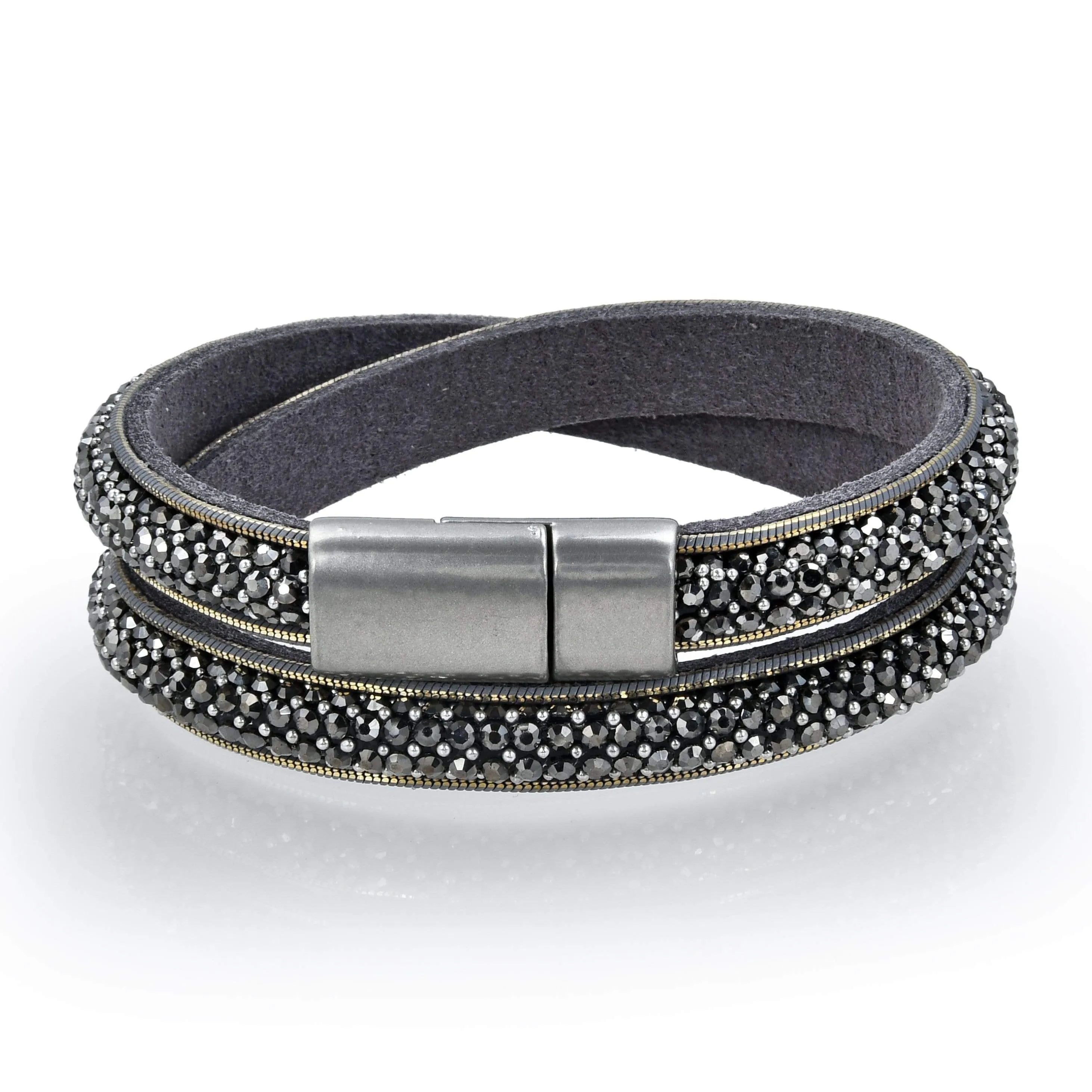 Long Strand Diamond Gray Bracelet with Magnetic Clasp