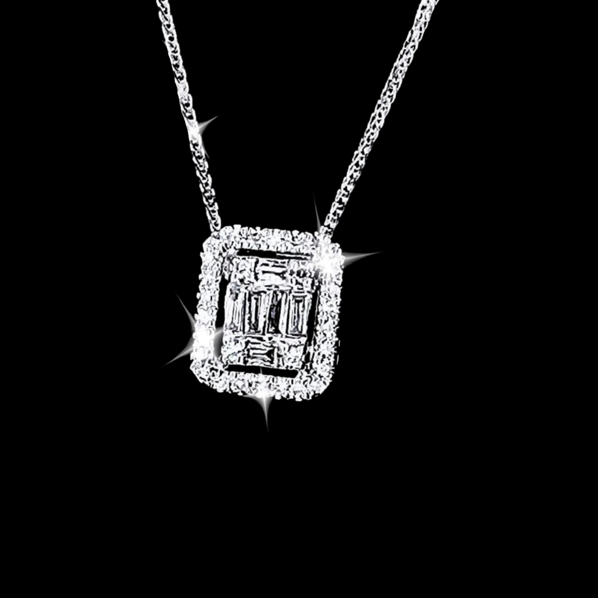 #LVNA2024 | Classic Emerald Halo Diamond Necklace 16-18” 18kt Foxtail Chain