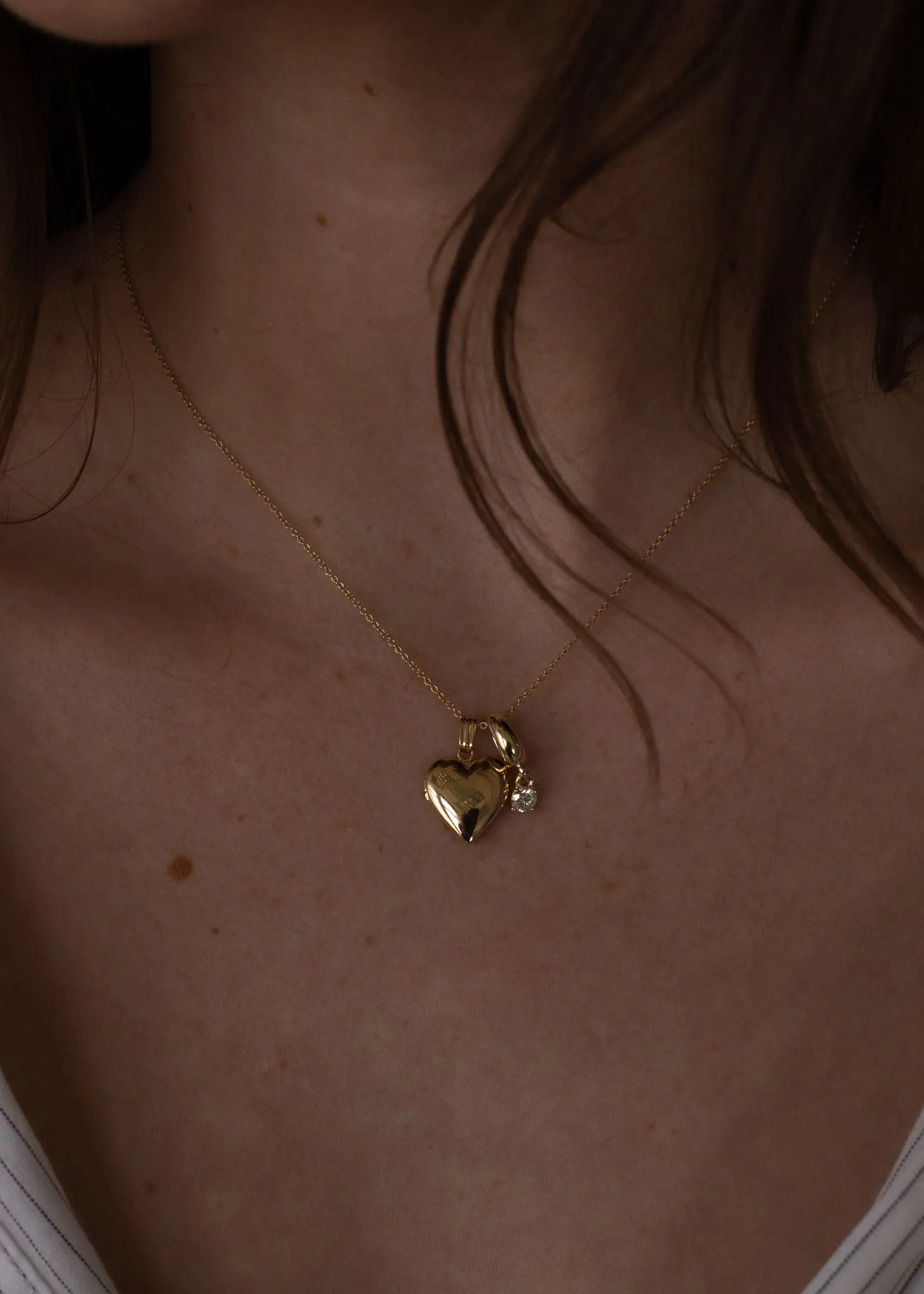 Maison Heart Locket Necklace & Milestone Drop Charm Stack