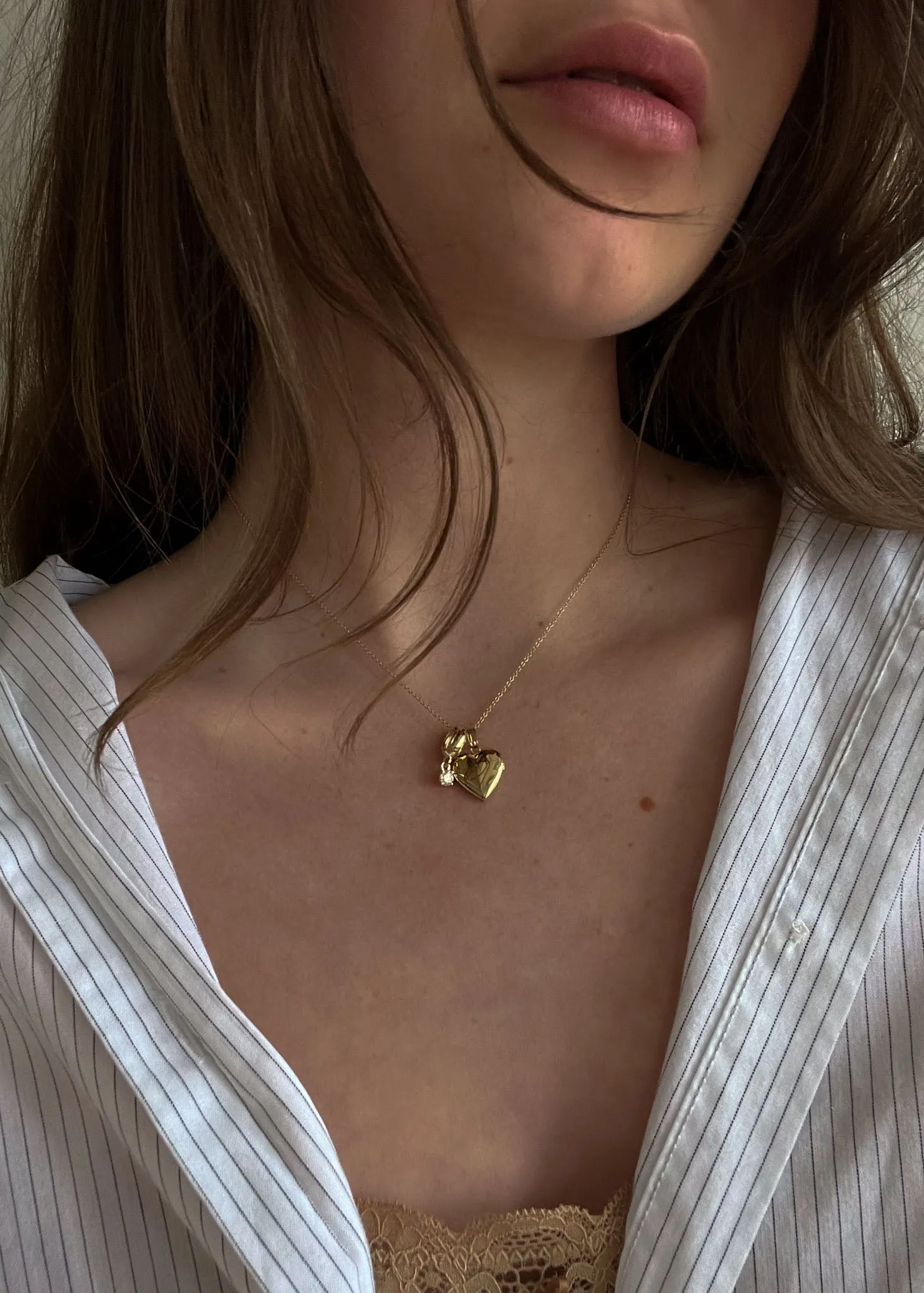 Maison Heart Locket Necklace & Milestone Drop Charm Stack