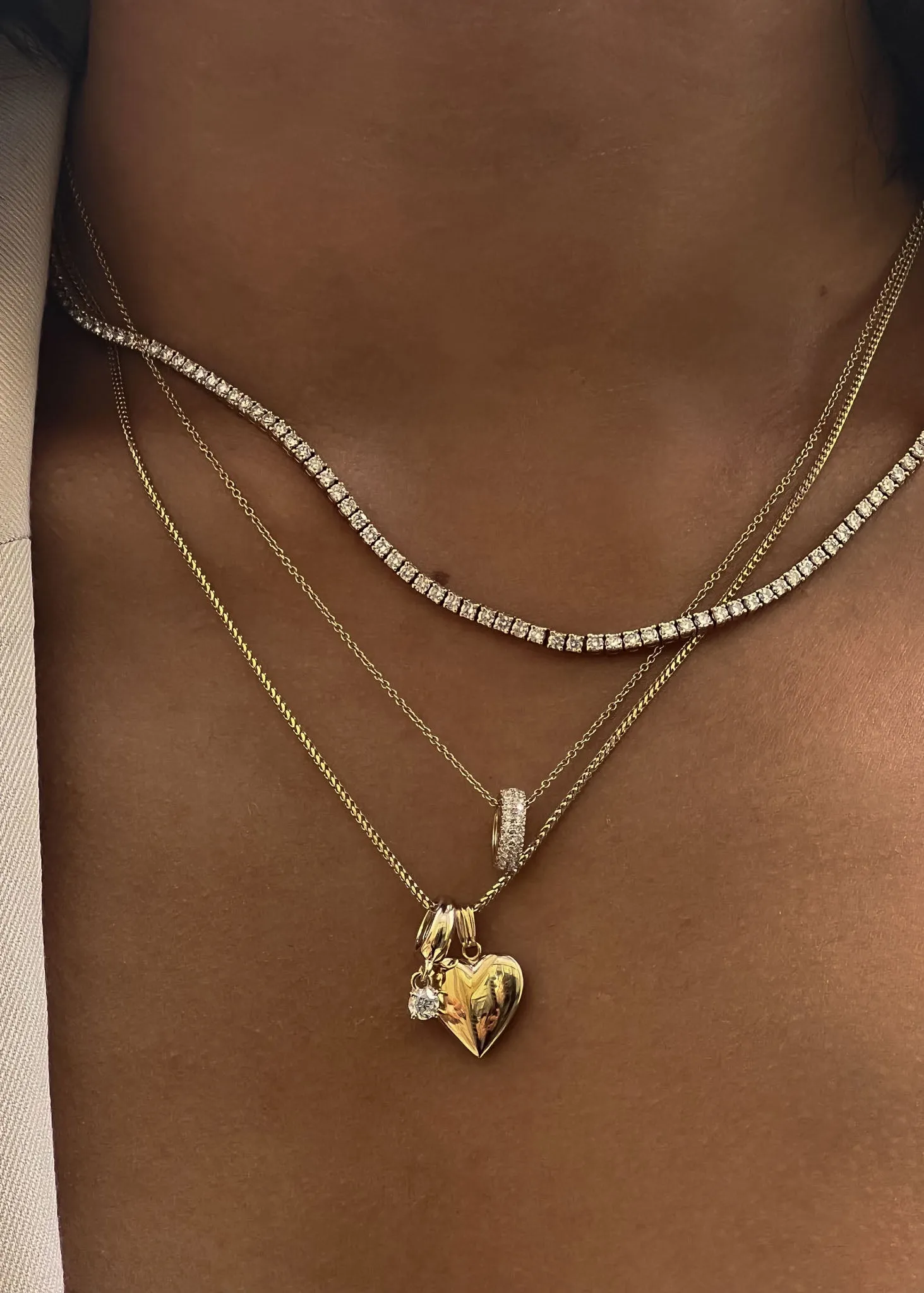 Maison Heart Locket Necklace & Milestone Drop Charm Stack