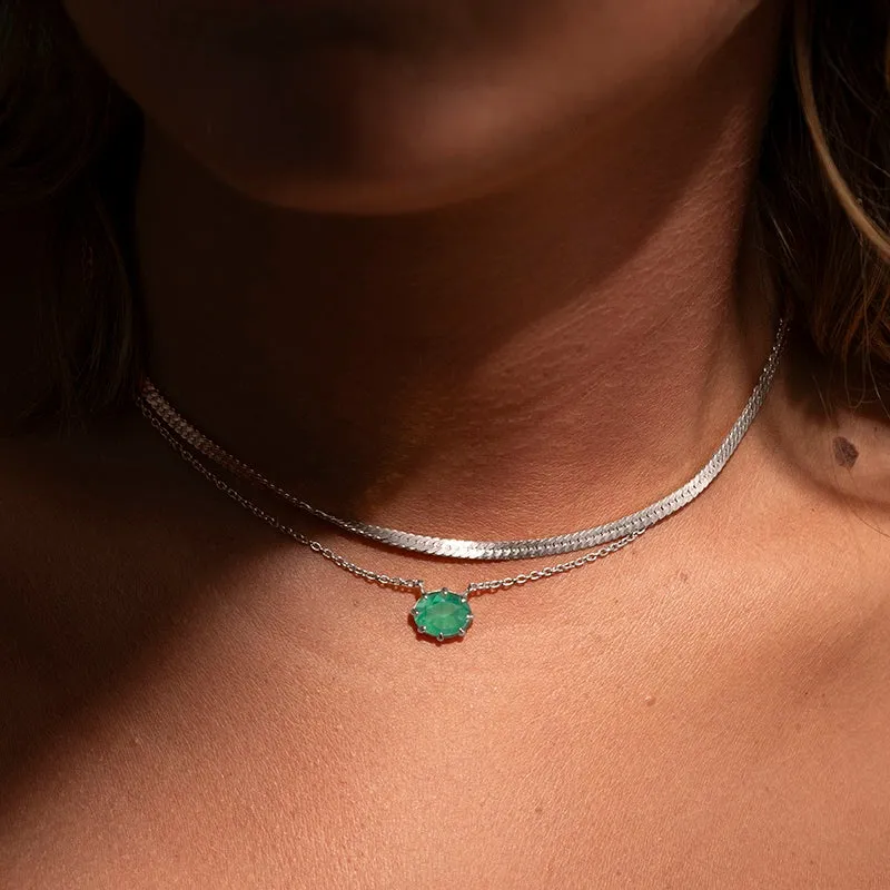 Marie Necklace, Green Onyx, Silver