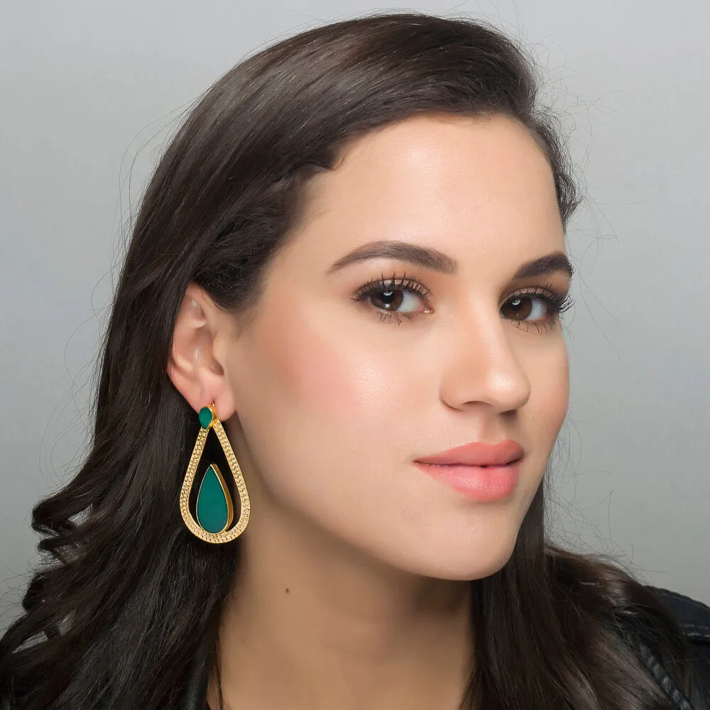 Marion Green Onyx Earrings, Gold Vermeil