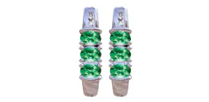 May Emerald & Diamond 3-stone Stud Earrings in White Gold