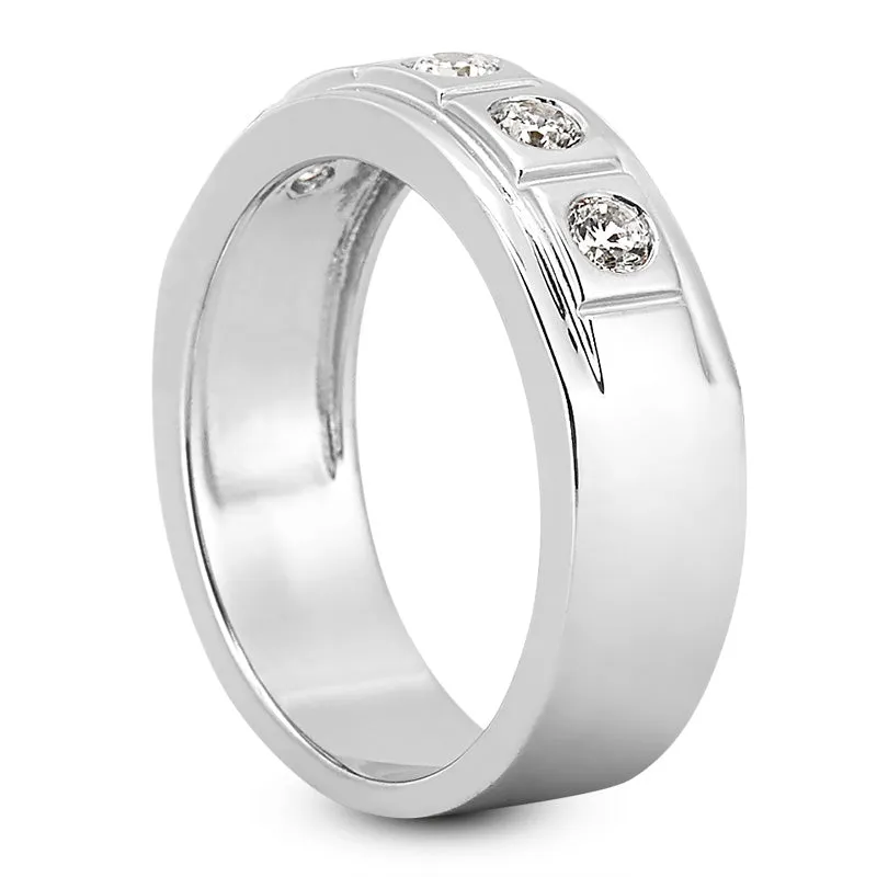 Mens Round Diamond Wedding Band (Total Diamond Weight 0.45ct, Quality GH-VS)