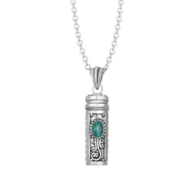 Mezuzah Necklace Locket Pendant & Chain. Color Stones
